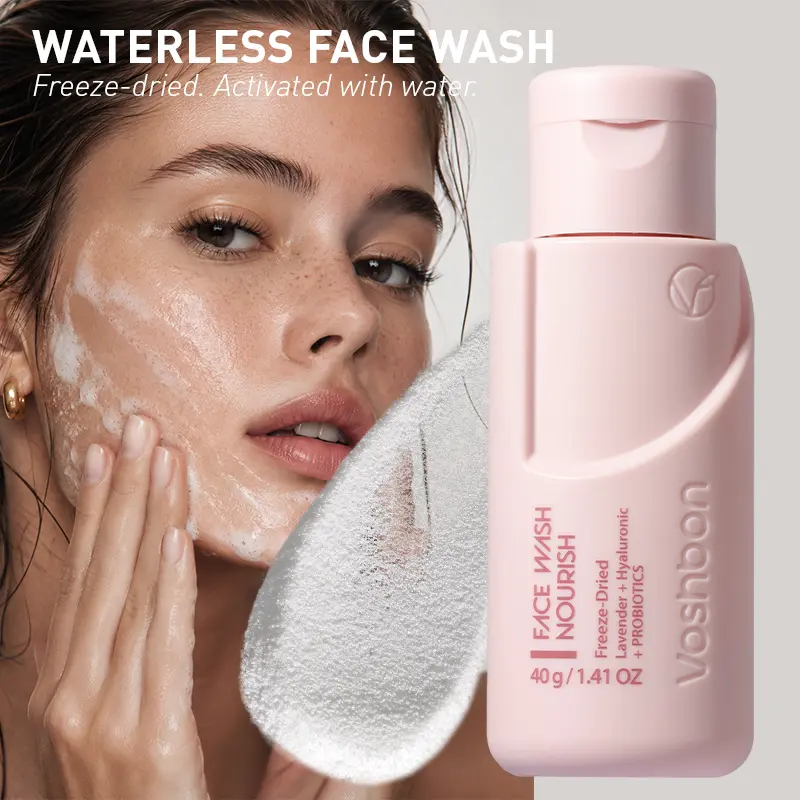 Voshbon Nourish Freeze-Dried Moisturizing Probiotic Face Wash, Sensitive Skin Cleanser, Travel Essential Skincare Item for Glowing Complexion