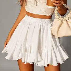 Women's Pleated Skater Skirt Basic Casual High Waisted Ruffles Flared Mini Thin Lingerie Skirts Christmas Skirt Womenswear Bottom