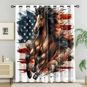 2Pcs American Outdoor-Themed Printed Curtains, Smooth Drape, Wrinkle-Resistant, Easy to Install, and A Unique American Outdoor-Style Home DeCor With Blackout and Decorative Window Coverings.