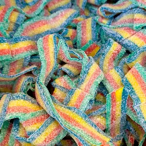 Rainbow Sour Belts - Bulk Candy Resealable Bag Fruity Sour Chewy Snack fruity sweets Flavors Strawberry Green Apple Blue Raspberry Lemon multi flavor fruity candy belts