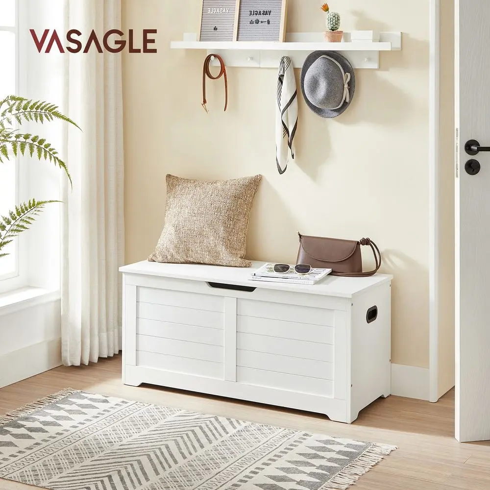SONGMICS HOME Storage Chest, Storage Trunk with 2 Safety Hinges, Storage Bench, Shoe Bench, Farmhouse Style