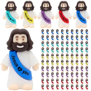 100 PCS Little Jesus Figures, Mini Jesus Figurines in Bulk, Multicolor Tiny Jesus Figures, Miniature Figurines to Hide and Seek Religious Gifts for Easter Egg Stuffers