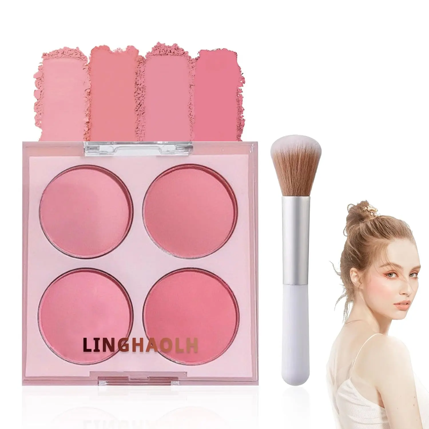 Color Blush Palette with Brush - Matte Contour, Buildable Shimmer, Blendable Cosmetic Cheek Makeup for Face & Cheeks (01)