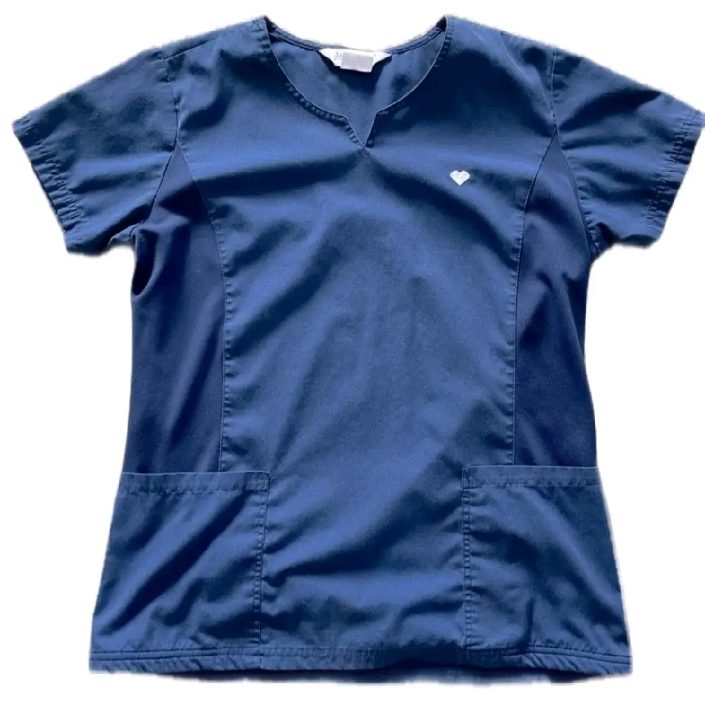 Navy Blue Scrub Top for Medical Professionals, Breathable Moisture-Wicking Short-Sleeve Medical Uniform Top size Large