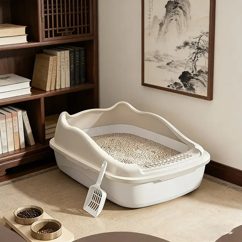 Anti Tracking Semi Enclosed Covered Plastic Litter Box With Lid Enclosure Splash Proof Design Easy To Clean Large Or Small Size Optional Universal For Cats 1pcs