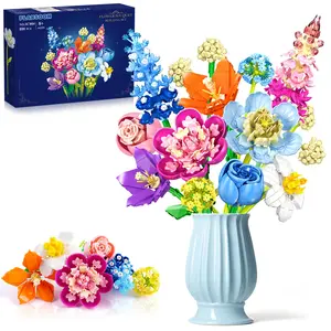 Flower Bouquet Building Set, 13 Flowers with Adjustable Petals, Green Leaves & Decorative Fruit Ornaments, Home Decor for 8+ Adults, Kids