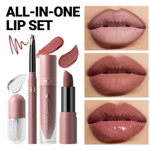 YOUNG VISION  Multi-Functional Lip Makeup Set, Four-In-One Lip Liner, Color, Balm, High-Quality, Perfect for Self-Use and Gifting