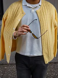 Men's & Women's Casual Loose-Fit Knitted Cardigan Sweater, Long Sleeve Button Front Drop Shoulder Striped Design for Spring Fall Winter Knitwear