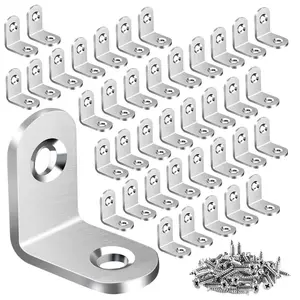 40-Pack Sturdy Stainless Steel L Brackets - Small Right Angle Metal Mounting Corner Braces, Includes Screws for Shelves, Cabinets, Metal Brackets, Mounting Brackets