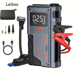 20000mAh，3000A， Leiboo Car Battery Jump Starter with Air Inflator/Deflator Compressor, 4 in 1 Portable Jumper Box Power Pack (12L Gas/10.0L Diesel) Combo Cordless Air Pump for Tire Inflator & Large LCD Screen Portable Car fast inflation cord booster