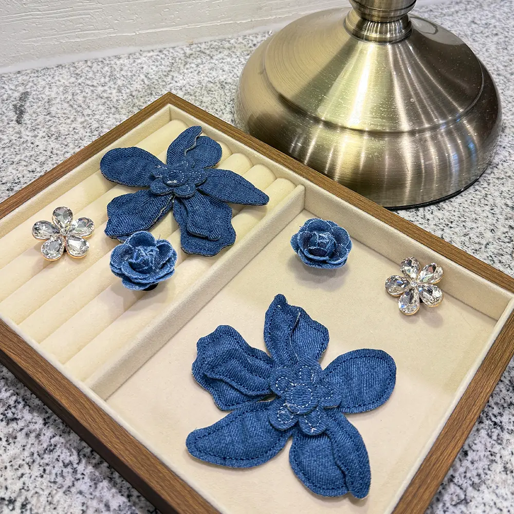 6-Piece Cute Shoe Charms with Blue Fabric Flowers & Decorative Chains, DIY Accessories for Clogs & Birthday Party Favors