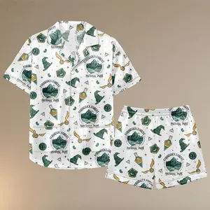 Forbidden Forest Satin Pajamas Shorts Set, Magic Park Sleepwear, Wizard World Pajamas, Harry Inspired Gift For Her