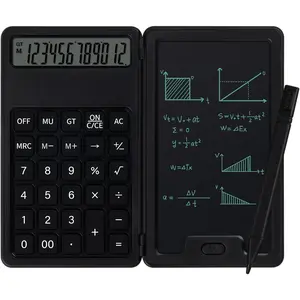 Desk Portable Basic Calculator with Notepad and Stylus, 12 Digit Large Display Multi-Function for Office, School, Home & Basic Financial (Black)
