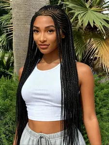 HD Full Lace Braided Headband Wig, Trendy African Braid Design, Elegant Top Knot Weave Pattern, Daily Wear Goddess Style, Straight Synthetic Wigs