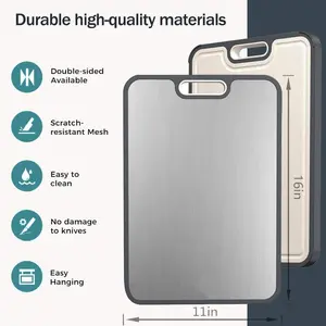Stainless Steel Cutting Boards for Kitchen,Non Toxic Cutting Board Double sided, 2-in-1 Wheat Straw PP Kitchen Chopping Board for Meat and Fruit. Non-Slip,Easy to Clean,Dishwasher Safe (16x11 In)