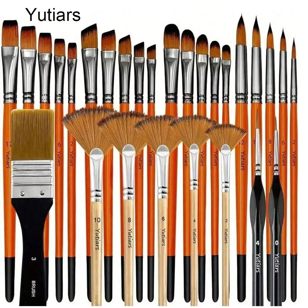32 Pcs Paint Brushes for Acrylic Painting, Artist Brushes, Premium Nylon Bristles with Round, Filbert, Flat, Fan, Angle, Fine Detail Brush, Painter Tool, Pain Tools