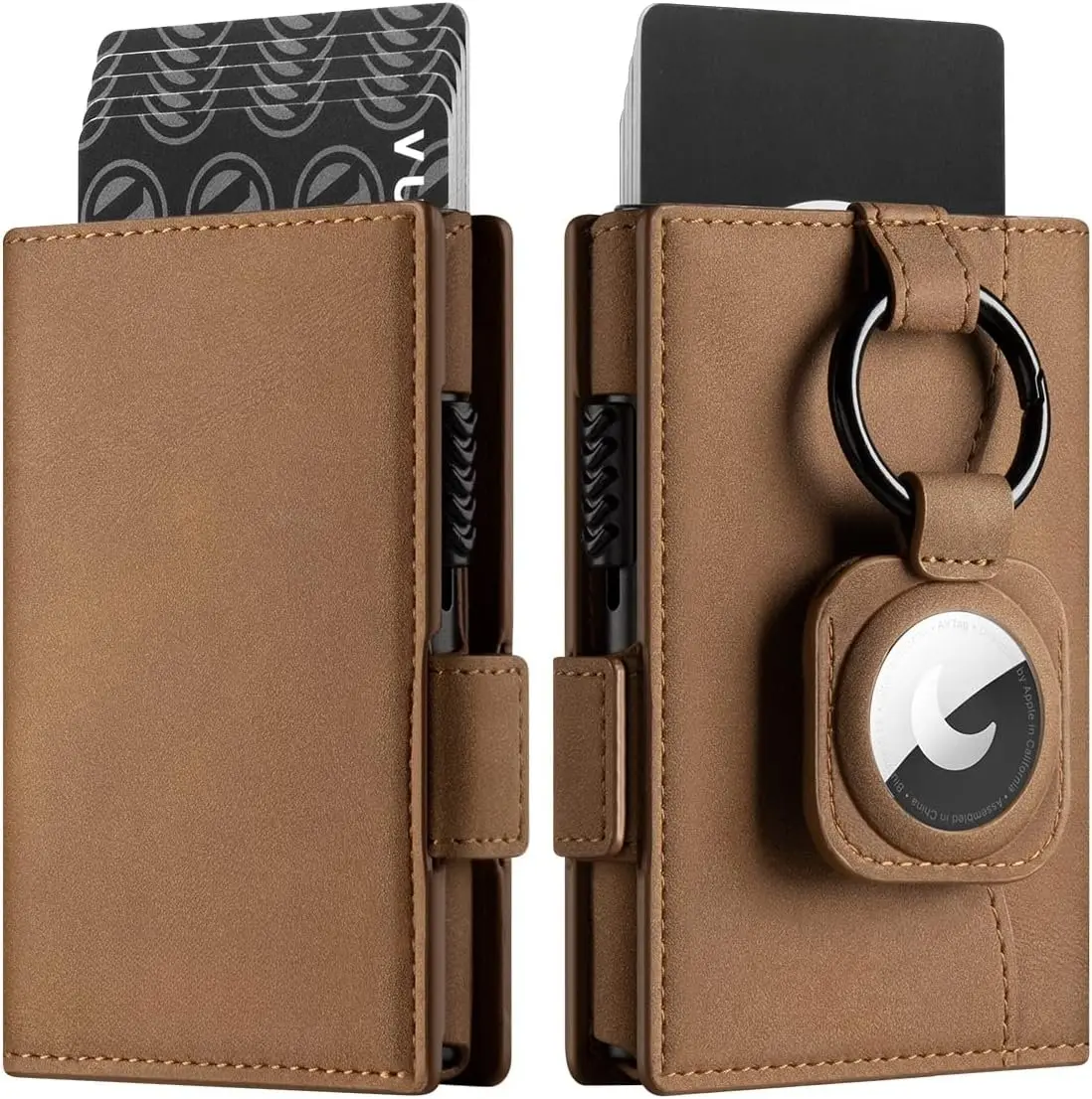 Card Holder Wallet with Airtag Holder & ID Window Pop Up Slim Leather Wallet RFID Blocking for Credit Cards and