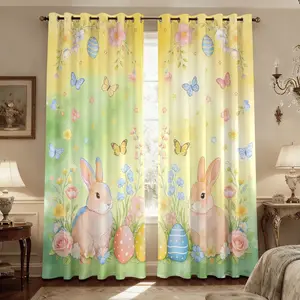 Easter Blackout Curtains for Living Room, 84 Inch Length Easter Colorful Eggs and Cute Bunny Printed Pattern Spring Decor Sunshade Drapes Grommet Top Drapes Decorations for Bedroom Dining Room -2Panels