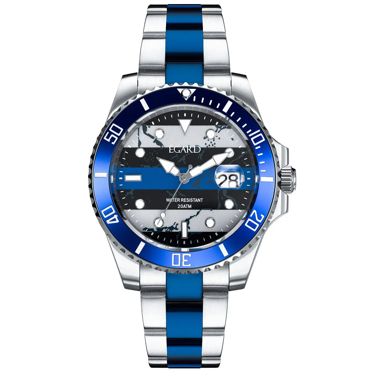 Blue & Silver Submariner-style Mechanical Dive Watch, Men's Business Sports Waterproof Calendar Wristwatch