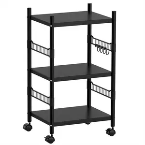 Kitchen Microwave Cart, Kitchen Metal Utility Storage Rack Cart, Rolling Bakers Rack, Rolling Microwave Stand with 4 Hooks for Kitchen, Living Room, Entryway