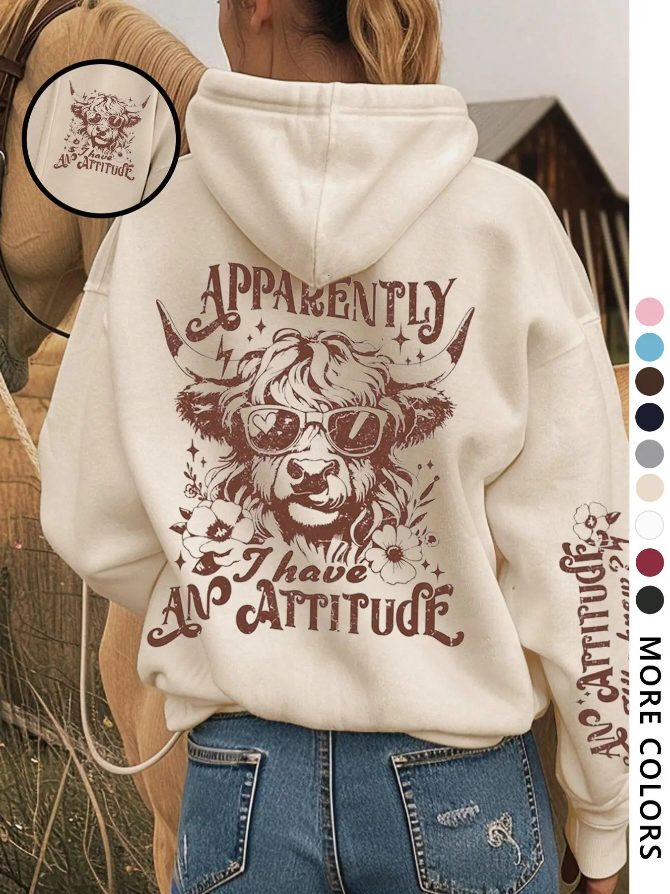 Women's Cow Print Thermal Hoodie, Fashion Casual Letter Graphic Hooded Sweatshirt for Daily Holiday Outdoor Wear, Women Clothing for Fall & Winter