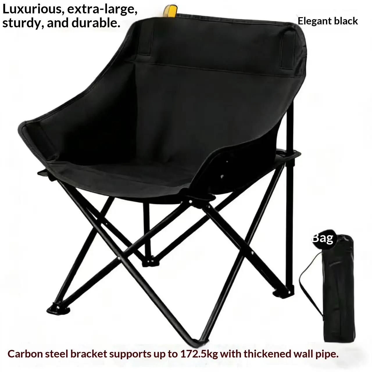Folding Camping Chair, Portable Outdoor Backpacking Chair for Fishing, Hiking, Picnic, Camping, Beach, Lawn, Concert, Ultralight Compact Camping Chair with Carry Bag, 23"D x 14.2"W x 14.2"H