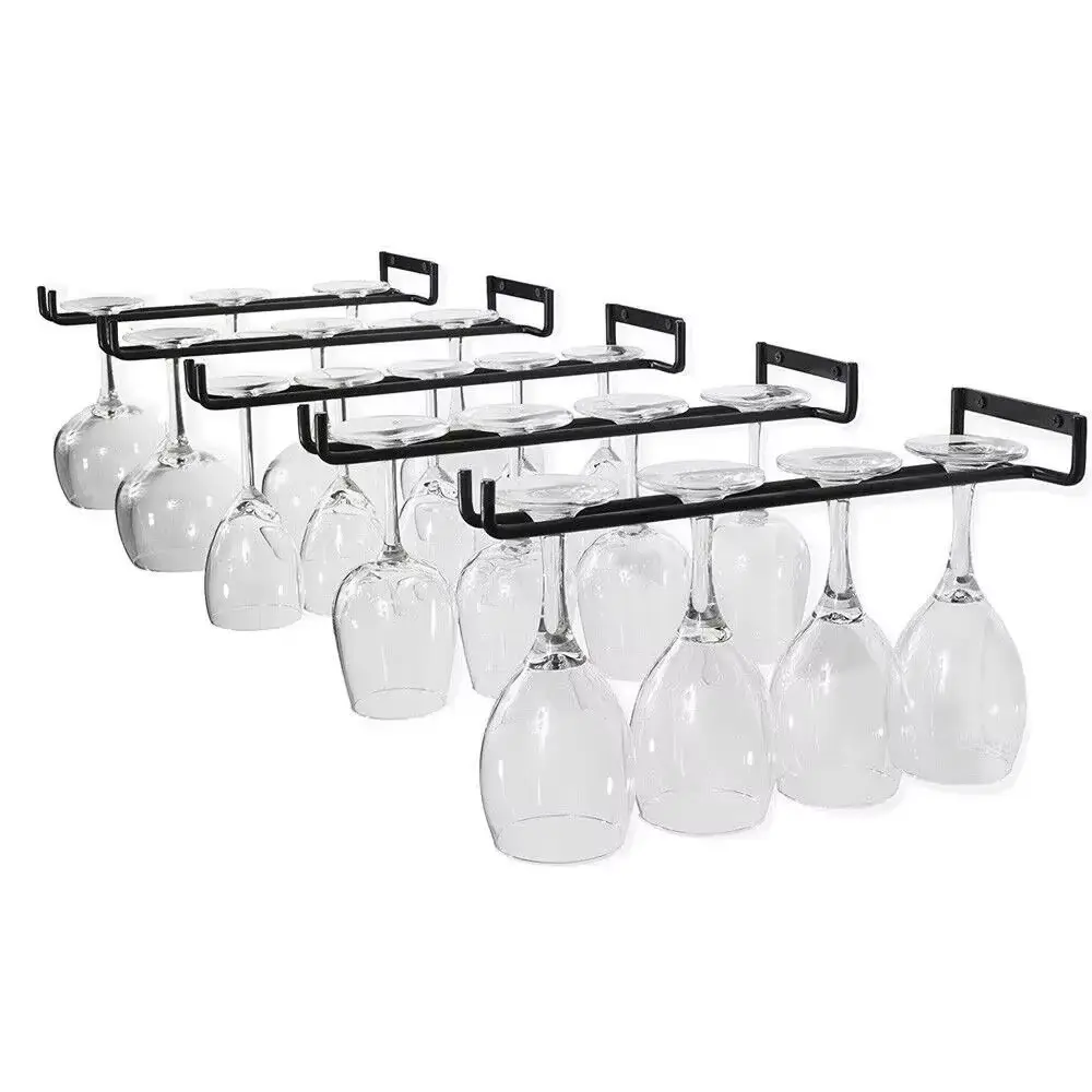 AuraHome Minimalist Industrial Heavy-Duty Wall-Mount Iron Wine Glass Organiser - 1pc Premium Matte Black Stemware Rack, Compact Under-Cabinet Space-Saver Hanger, 5-Minute Installation, Kitchen Storage & Decor for Heaviest Glasses, Goblets, Flutes