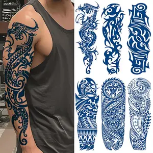 6 Piece Semi-Permanent Herbal Temporary Tattoo Set, Dragon Tribe Cool Bull Turtle Waterproof Tattoos for Men & Women, Realistic Body Art