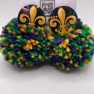 Mardi Gras Themed Earring Styles with Fleur-de-Lis Design in Mardi Gras Colors