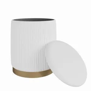 Lyanna Modern Storage Stool with Velvet Seat and Hidden Compartment, White