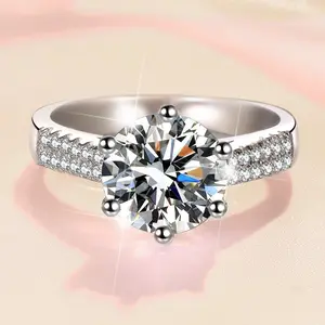 S925 Sterling Silver Six-claw Crown Ring Synthetic Moissanite Ring 3Carat-292(20%)