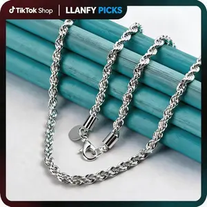 Unisex 925  Silver Plated Punk Twist Rope Chain Necklace Silver Color Neck Choker Waterproof Fashion Jewelry Accessories Twist Rope Chain Solid Jewelry,Hypoallergenic & Tarnish-Resistant, Durable Hip Hop Jewelry for Daily Wear