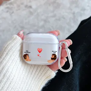 Father - daughter love Pattern Protective Case for AirPods 4/3/2/1/Pro/Pro2 Soft TPU Earphone Cover, Transparent with Keychain