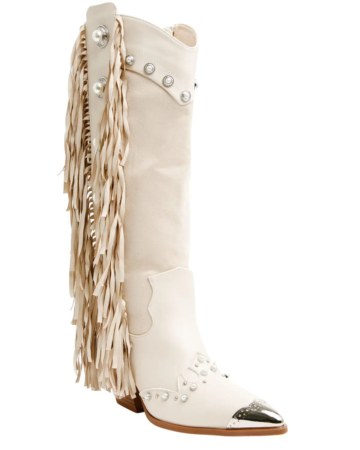 Azalea Wang Women's Women'S Pelagius Tall Fringe Western Boot Round Toe - Pelagius-Cream