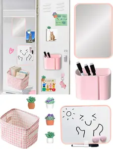 Pink Locker Accessories Kit for Girls with Locker Mirror, Pen Holder,  Whiteboard, Storage Basket, , 14 count Locker Organizer & Decor for School Work Locker,  to School Essentials