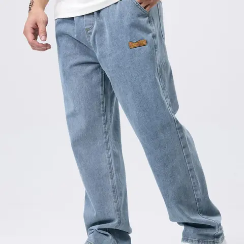 【Black Friday】Men's Straight-Leg Jeans with Adjustable Drawstring Elastic Waist, Non-Stretch Denim Pants for Daily Casual Wear, Size Up Recommended