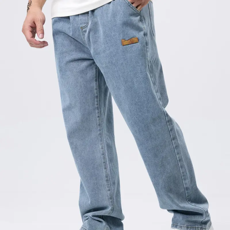 【Black Friday】Men's Straight-Leg Jeans with Adjustable Drawstring Elastic Waist, Non-Stretch Denim Pants for Daily Casual Wear, Size Up Recommended