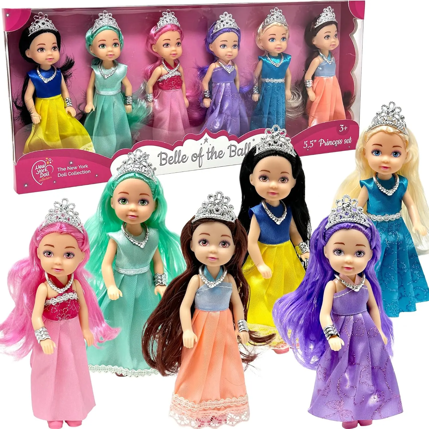 Summer Spring Gift Little Dolls Set with Mini Princess Dolls for Girls – Princess Toy Dolls for Dollhouse –Small Doll Mini Princess Figures with Tiaras, Hair Accessories