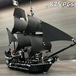 875pcs Caribbean Pirate Ship Building Kit, Revenge Warship Pearl Sailboat Model, Moc 4195 Assembly Toy, Kids Gift Set