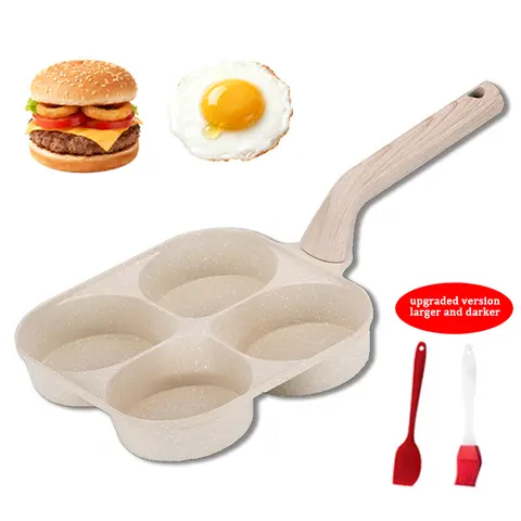 NORA Food-Grade Nonstick Coating Pan - 4-Compartment 4-Cups, Ergonomic Cool-Touch Handle, Premium Granite Material, Oil-Saving, Easy-Clean, Hanging-Ready, Brush-Compatible, Small Meals Cookware, Fits Gas/Induction, Scratchfree Lift