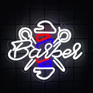 Barber Neon Sign for Barber Shops Hair Salon Decor LED Neon Light Barber Studio Wall Decor Sign Light Up Business Store Sign Holiday Gift for Hairdresser 5V USB Powered