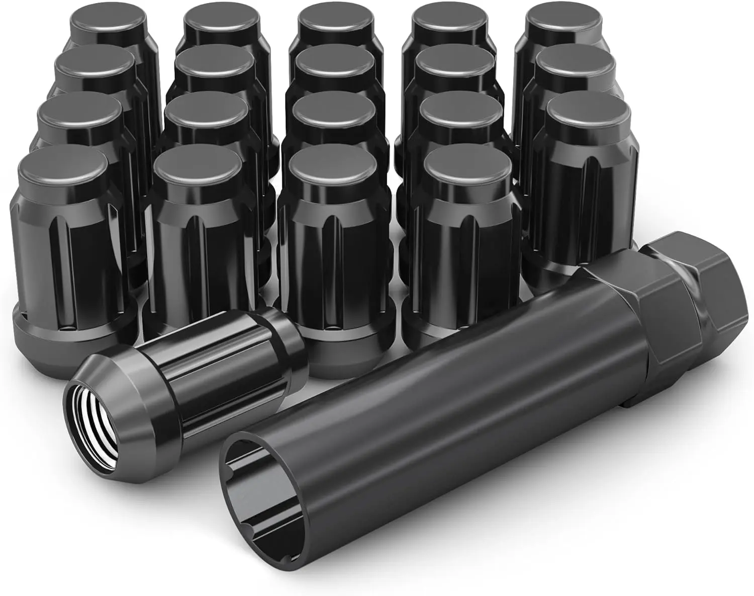White Knight 3807BK-20AM Black Chrome M12x1.50 Six Spline Lug Nut with Key, 20 Pack (for AFTERMARKET Wheels with Smaller 0.80" Diameter Seating)