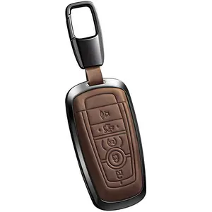 5 Button Key Fob Case for Ford F150 Bronco, Full Protection Leather & Metal Frame Car Key Holder