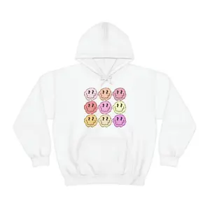 Women's trippy smiley faces, rave culture, psychedelic art Graphic Hoodie - Long Sleeve Pullover Regular Fit | Soft & Breathable Fabric, Durable Print, Everyday Comfort, Machine Washable, psychedelic, retro, playful casual wear, music festivals, youth