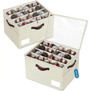 2 Pack Large Shoe Organizer for Closet, Adjustable Dividers Shoe Storage Bins Boxes, Foldable Shoe Holder Cube Containers with Clear Cover for Men's Shoes, High Heel,Sneaker,Slippers,Boots(Beige)