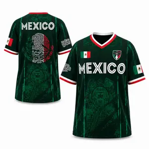 2026 Mexico Soccer Jersey, Chichén Itzá Pyramid Graphic Retro Soccer Jersey, All over Print, Casual Style for All Seasons, Classic Throwback Jersey Sportswear Top