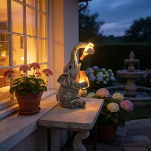 Solar-Powered Glowing Elephant Resin Ornament with Solar Decorative Lights - Outdoor Porch, Limited-Time Garden Statue (Home Decor Figurine)