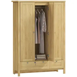 HOMCOM 3 Door Armoire Wardrobe Closet with 2 Drawers, 69" Clothing Storage Cabinet with Lockable Large Drawer, Hanging Rod and Storage Shelves for Bedroom, Wardrobe Cabinet