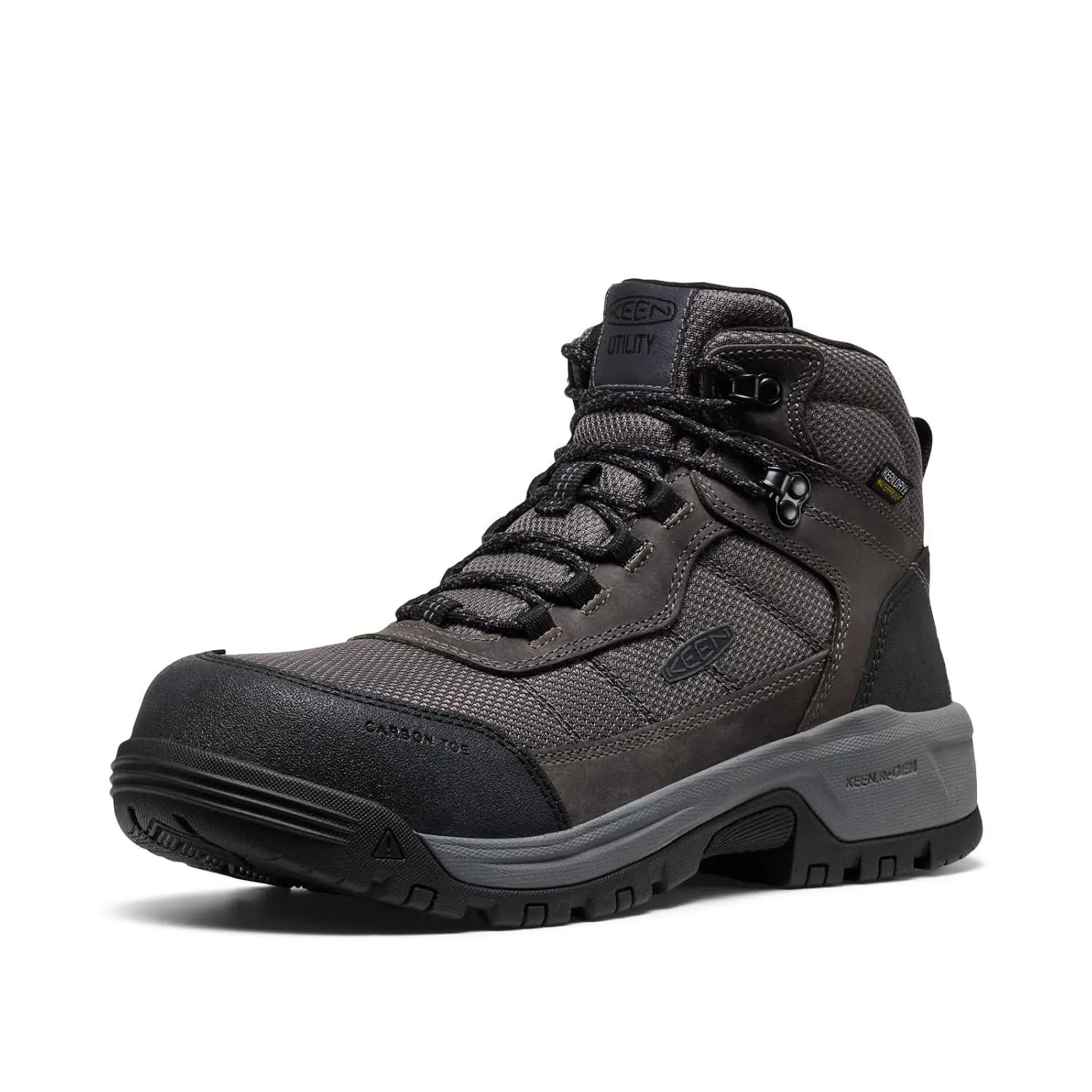 KEEN Utility Men's Skokie Hiker Style Mid Height Composite Toe 90 Degree Waterproof Work Boots, Magnet/Black, 7.5 EE