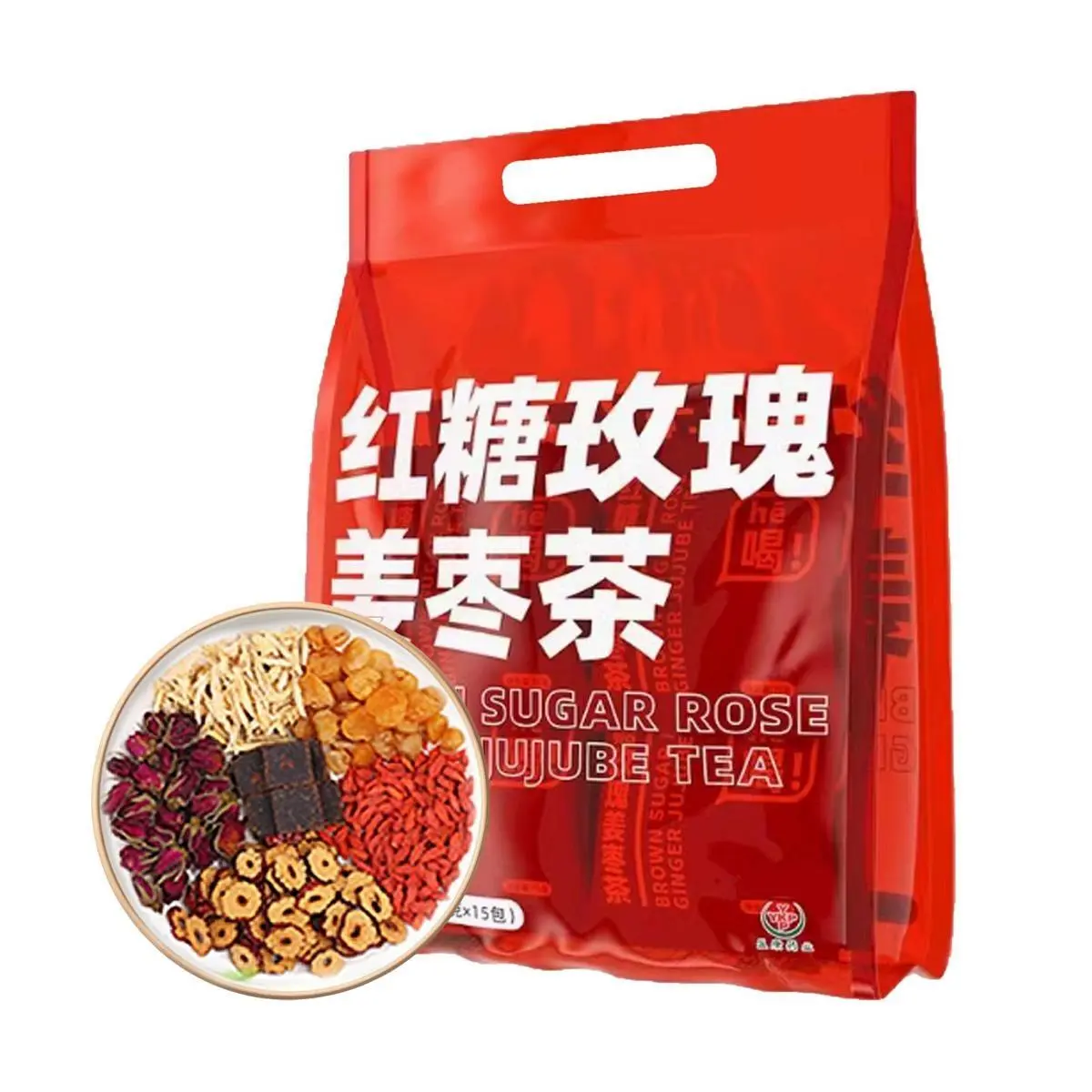 GUANGYAOBAIYUNSHAN Rose Jujube Ginger Tea with Goji Berry & Longan - 15 Bags, 15g Each | Period Relief, Menstrual Support, Daily Wellness Herbal Tea